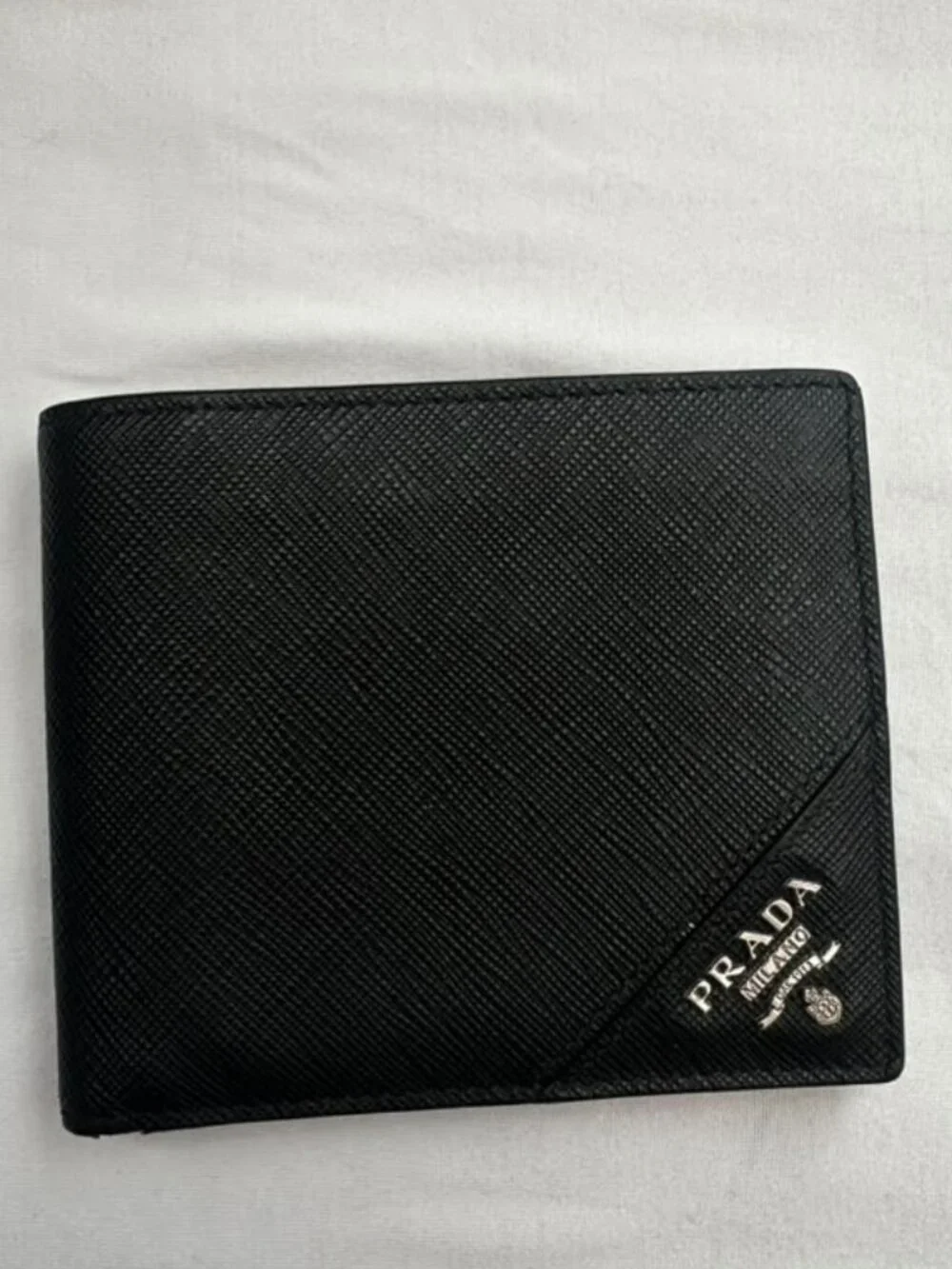 PRADA Black Saffiano Leather Bi-Fold Wallet - Milano Logo